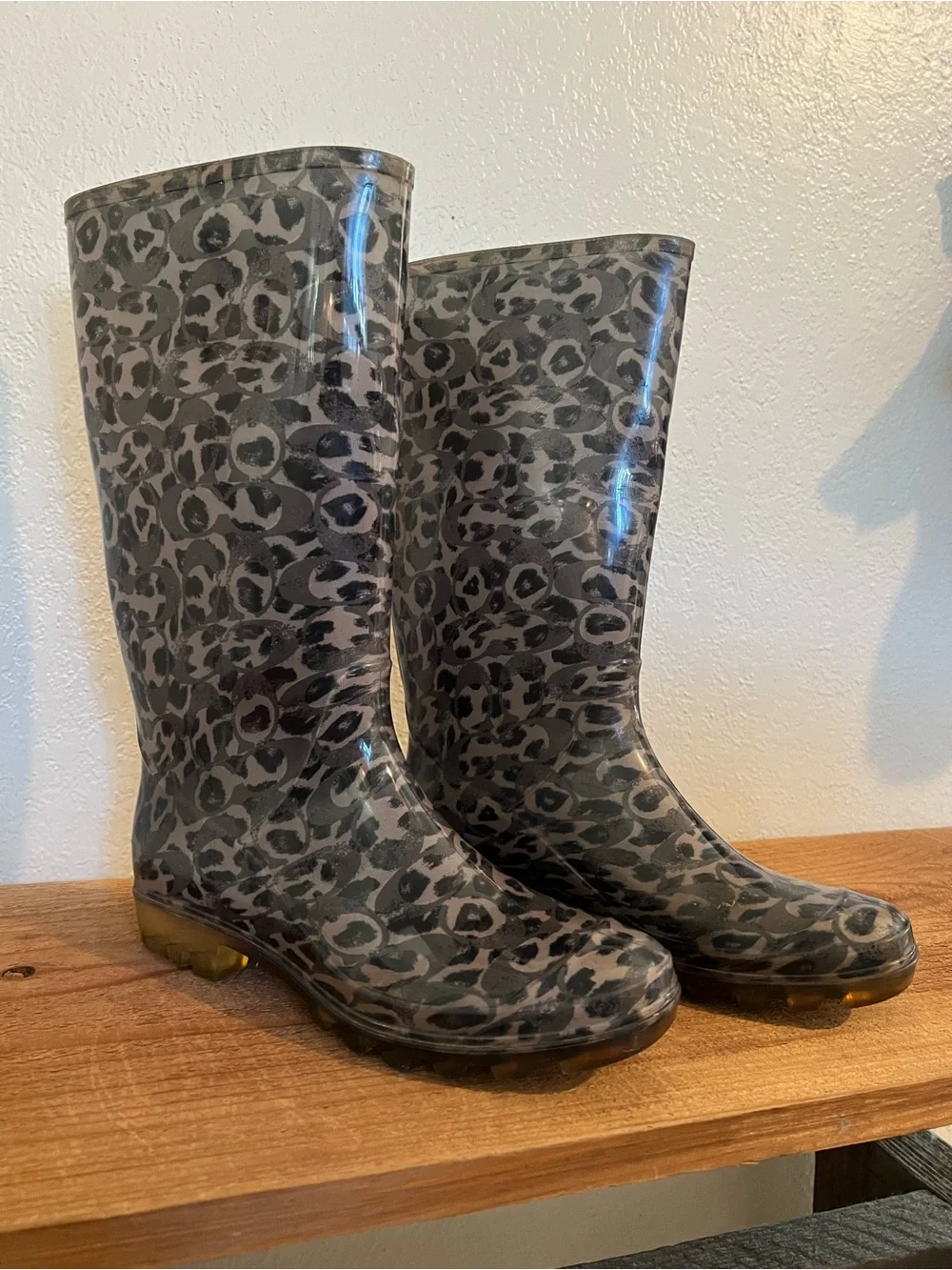 Coach Charming Charlie Leopard Rain Boots Size 8